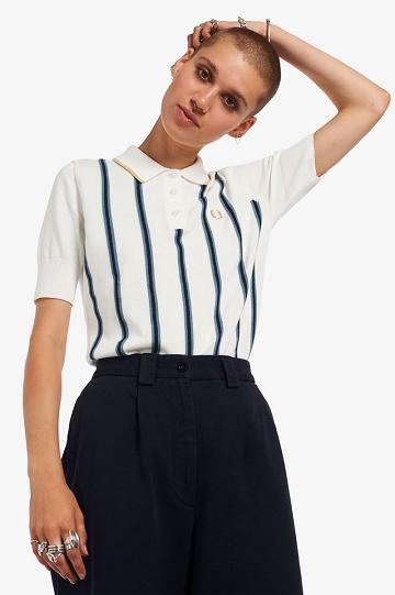 Dámské Košile Fred Perry Pruhovaný Pletené Bílé | CZ 1068FDNM